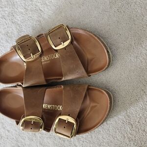 Birkenstock Brown Sandals with Gold Buckles